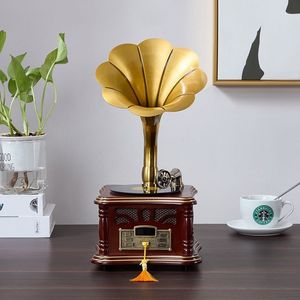 Gramófono Retro de Fábrica con Bluetooth, Reproductor de Vinilos Todo en Uno, Decoración para el Hogar, Reproductor de Audio de Madera y Latón, Fonógrafo Vintage de Escritorio - Product Image 2