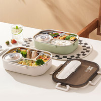 Boîte à lunch thermique en acier inoxydable 304 avec couvercle rabattable, compatible micro-ondes, compartiment à 4 panneaux pour étudiants et enfants