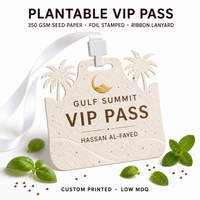 Badge personnalisé en papier semence pour le Sommet, passe-partout plantable pour le Forum Climatique avec impression dorée pour les conférences aux EAU et en Arabie Saoudite, faible MOQ