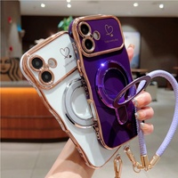 Nouvelle Coque de Téléphone 2025 de Luxe avec Support et Dragonne, Design Vague, en TPU Électroplaqué, Antichoc, Protection des Quatre Coins pour iPhone 16