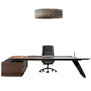 L shaped office table with glass top 2019 new design