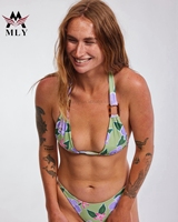 Diseño de moda Sexy Mujer Traje de baño Estampado floral brillante Tanga Bikini Traje de baño Estampado Bikini