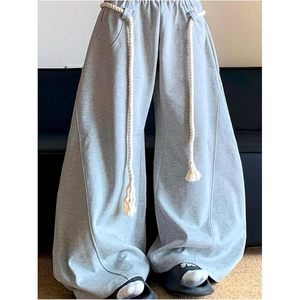 FOXA <b>Men's</b> <b>Baggy</b> Sweatpants Drawstring Elastic Waist Wide Leg Sports Track Pants Pockets Breathable 100% Cotton Long <b>Trousers</b> - Product Image 3
