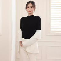 Pull thermique en maille à col montant doublé polaire imitation vison pour femme, sous-vêtement chaud d'hiver, vente en gros