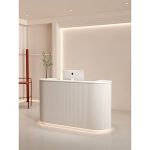 घुमावदार लकड़ी कैशियर काउंटर कपड़े स्टोर कॉम्पैक्ट रिसेप्शन डेस्क छोटे सौंदर्य सैलून न्यूनतम आधुनिक बार काउंटर टिकाऊ होटल - Product Image 2