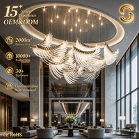 Lustre en verre en forme de plume, art moderne de luxe, taille personnalisée, lampe suspendue pour plafond haut, hall d'hôtel