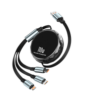 Câble de charge rapide rétractable 3-en-1 en cuivre pur 100W PD 5A, multi-connecteurs pour iPhone et Android universel