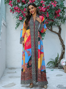 Abiti da donna musulmani eleganti Abaya abito da donna stile etnico stampato manica lunga medio oriente arabo Dubai Abaya Kaftans - Product Image 1