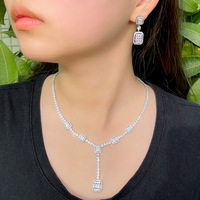 Ensemble de bijoux pour fille tendance, zircone cubique, bijoux de mariée tendance, ensemble de bijoux 2 pièces, collier et boucles d'oreilles