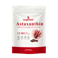 Complément d'astaxanthine dérivé de microalgues, gélules antioxydantes de 12 mg, favorise la santé de la peau et l'équilibre cellulaire à long terme