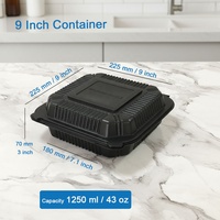 Boîte alimentaire jetable en MFPP noir et blanc, 8x8 pouces, 9x9 pouces, 1 et 3 compartiments, micro-ondable, type clamshell, pour plats à emporter