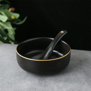 Vajilla de cocina de lujo, juego de platos de cena de alta calidad, negro mate, con borde dorado, 16 Uds. - Product Image 4