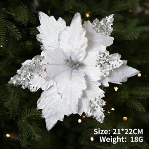 Guirlande de fleurs de Noël artificielles en poinsettia dorées scintillantes et givrées pour décorations de Noël et arrangements floraux - Direct Usine - Product Image 1