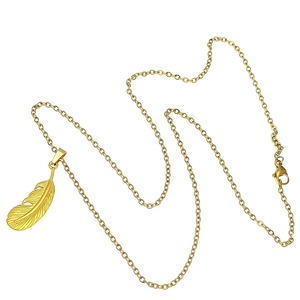 Feather Pendant <b>Necklace</b> Gold Stainless Steel Punk Retro Fashion Jewelry Geometric Design Simple Trendy <b>Statement</b> Piece - Product Image 3