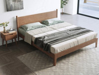 Lit double en bois massif style rondins avec cadre robuste, Noyer 1.8*2.0, Lit Queen pour chambre principale