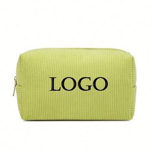 Nouvelle trousse de maquillage en toile grande capacité avec logo personnalisé, sac de rangement portable en velours côtelé pour soins de la peau et articles de toilette, style tendance, en stock - Product Image 1