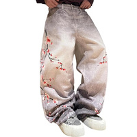Jean baggy à imprimé floral personnalisé pour homme, jean skater à jambe large style hip-hop, pantalon en denim ample streetwear