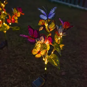 Luz LED de mariposa de seda de simulación de energía solar de dos modos, decoración de césped colorida insertada en el suelo para patios y jardines