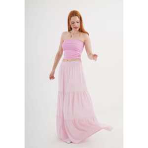 Falda de Cintura Imperio Vintage de Algodón y Seda Rosa al por Mayor, con Volantes, Cintura Natural, Decoración Estampada, Estilo Casual para Primavera - Product Image 5