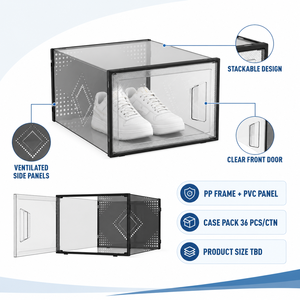 Kotak Sepatu <span class=keywords><strong>PVC</strong></span> Transparan yang Dapat Ditumpuk, Organizer dengan Rangka PP, Kotak Penyimpanan untuk Lemari, Pintu Masuk, dan Display Lemari Sepatu - Product Image 3