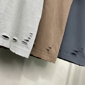 T-shirt en détresse lavé à l'acide t-shirt en détresse lourd Hip Hop pierre surdimensionné personnalisé Vintage personnalisé hommes Jersey vierge - Product Image 1