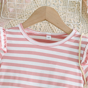 ชุดเดรสเด็กผู้หญิงลำลองน่ารักพิมพ์ลายกระต่ายน่ารักคอกลมแขนสั้นจับจีบพร้อมโบว์สำหรับเด็กอายุ 3-7 ปีฤดูร้อนทรงเอ-ไลน์ - Product Image 3