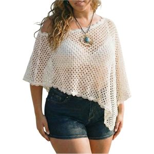 Women's Plus Size Off Shoulder Crochet <b>Poncho</b> Cape Top Bohemian Summer Beach Crop Top Breathable Knitted Short Sleeve - Product Image 1