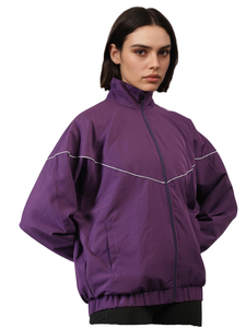 Purple Unisex <b>Racer</b> <b>Jacket</b> Batwing Sleeve Zipper Closure Windproof Sporty Stand Collar Autumn Wear - Product Image 1