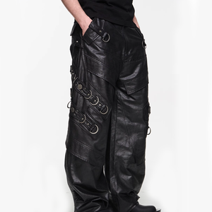 <span class=keywords><strong>Pantaloni</strong></span> Cargo da <span class=keywords><strong>uomo</strong></span> con cinturino regolabile in <span class=keywords><strong>ecopelle</strong></span> a gamba larga Multi-metallo in metallo ricamato <span class=keywords><strong>pantaloni</strong></span> motorizzati Street Style - Product Image 4