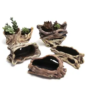 Creative Cement Old Root Carved Mini Succulent Planters Stump Flower Pot