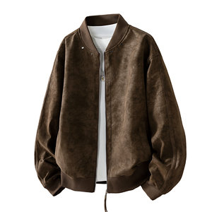 Chaqueta de Cuero para Hombre con Solapa Marrón Estilo Retro Americano, Personalizable con Logotipo, Forro Polar, Gamuza de Alta Calidad, con Capucha, Resistente al Viento, para Invierno - Product Image 2