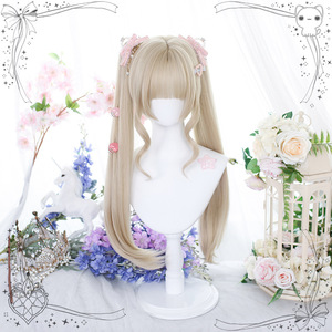 Perruque complète Lolita, longue et bouclée, avec deux queues de cheval, coupe princesse, frange latérale, en fibre haute température, pour femmes - Product Image 4