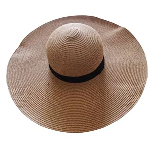 Оптовая продажа, модная женская пляжная соломенная шляпа большого размера 60 см, широкие соломенные шляпы