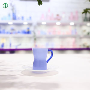 طقم فنجان شاي وصحن من الزجاج الملون، كوب قهوة بشعار مخصص مناسب للإسبريسو والعصير والكابتشينو وغيرها من المشروبات - Product Image 2