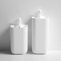 Wastafel Anak Persegi Panjang Model Pedestal untuk Luar Ruangan, Satu Bagian, Desain Kartun Modern Minimalis, Warna-warni, Keran Dua Lubang