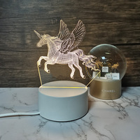 Lampe de chevet LED 3D moderne en acrylique blanc chaud, contrôle tactile, intensité réglable, rechargeable par USB, batterie intégrée, CRI 90 élevé