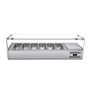 Station de garnissage de pizzas mobile pour comptoir avec couvercle en verre à charnières hydrauliques, présentoir de salade pour comptoir pour les restaurants de sushis - Product Image 1