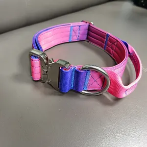 custom Multi Color nylon combat tactical dog collar and leash set lead Gradient Seven colors heavy duty dog leash and harness