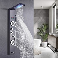 Panneau de douche salle de bain mural en acier inoxydable Cascade colonne de douche noire led Panneau de douche affichage de la température