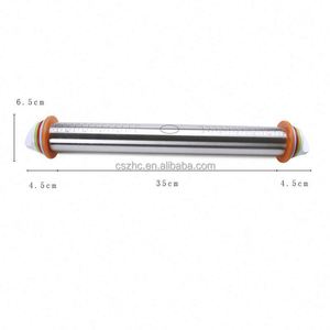 Rolling Pin and Silicone Baking Pastry Mat Set Rolling Pins with Adjustable <b>Thickness</b> <b>Rings</b> Stainless Steel Dough Roller - Product Image 2
