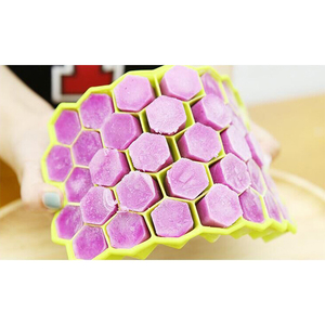 Bac à glaçons empilable en silicone alimentaire alvéolé, fonction sorbetière, écologique, facile à démouler, réutilisable, 37 cavités - Product Image 6