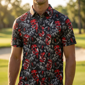 Polo de golf con cuello con ribete, de tejido de nido de abeja, con estampado de piña y patrón de flamenco, sublimación completa, top divertido para el ocio. - Product Image 1