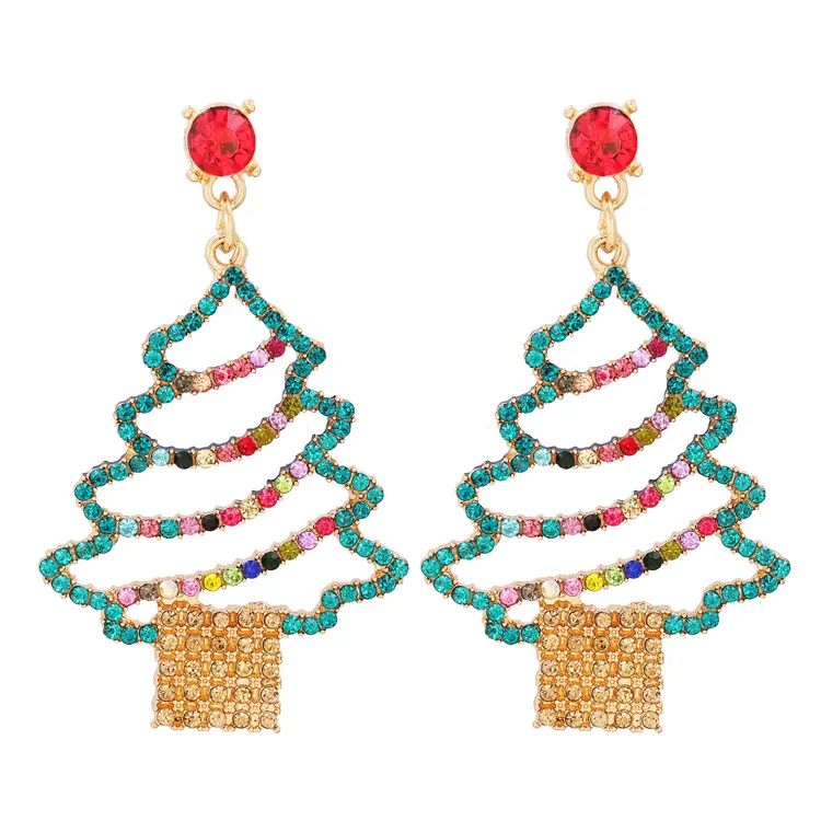 Christmas accessories Christmas tree bells old man pendant earrings female color five-pointed star rhinestone pearl earrings