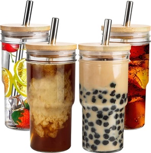 Vaso de Vidrio Tipo Mason Jar de 24oz con Tapa de Bambú y Pajita <span class=keywords><strong>para</strong></span> Café, Restaurante, Auto y Hogar, Reutilizable <span class=keywords><strong>para</strong></span> Bebidas Frías y Smoothies - Product Image 5