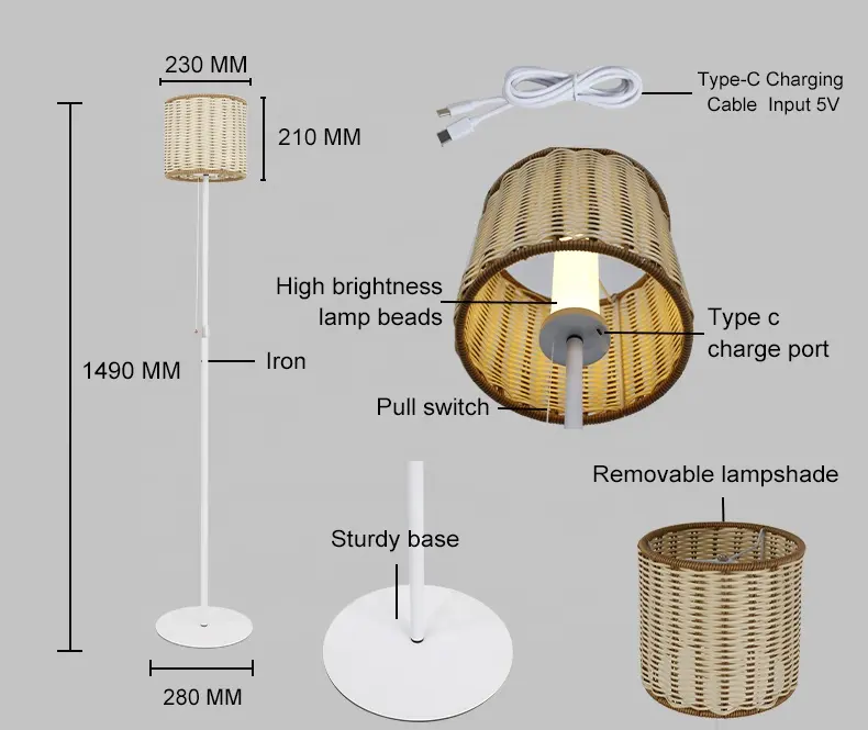 Nieuwe Aankomst Home Decor Vloerlamp Handgemaakte Natuurlijke Rotan Lampenkap Woonkamer Slaapkamer Staande Minimalistische Vloerlamp