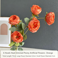 Fleur artificielle en soie pivoine faite à la main, 6 têtes, finement travaillée, 75 cm de haut, fausse rose ultra-réaliste pour décoration de mariage, maison et fête