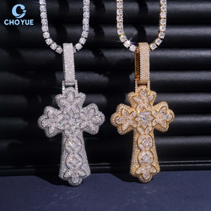 Colgante de Cruz de Moissanita, Plata 925, Chapado en Oro de 18K, Estilo Hiphop, Unisex, con Incrustaciones de Diamantes, Colgante de Cruz Baguette - Product Image 2
