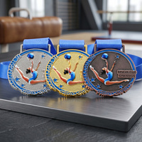 Médailles sportives personnalisées par le fabricant, en alliage de zinc plaqué or/argent/bronze, avec pulvérisation de couleur 3D, médaille de gymnastique rythmique