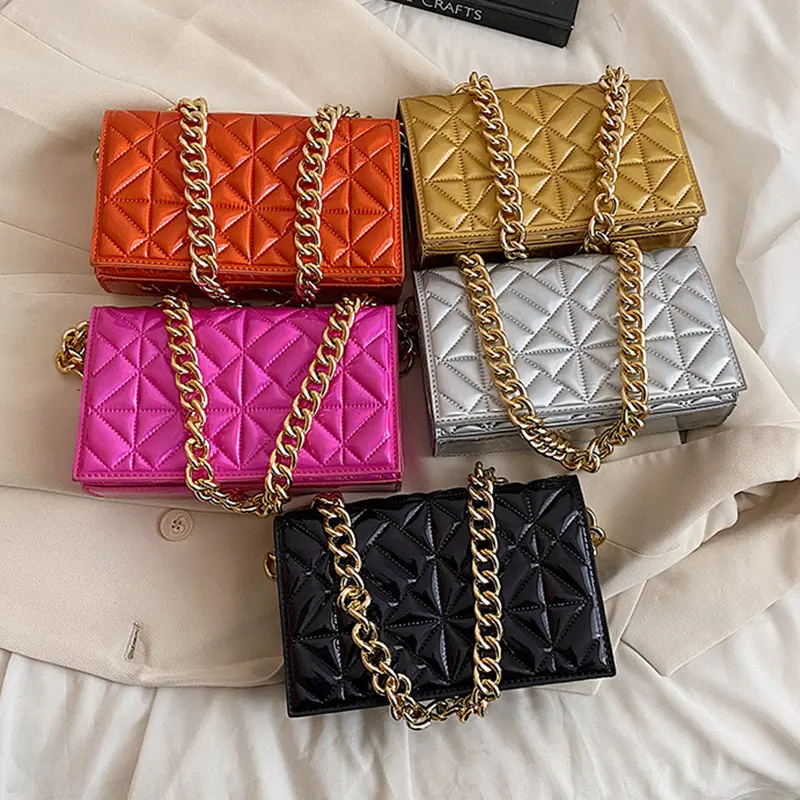 REWIN-Bolso de mano pequeño de charol para mujer, cartera de mano pequeña, de Metal dorado grueso, con cadena para hombro