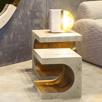 Petite table d'appoint de luxe nordique en pierre de travertin dorée, pour salon, canapé et lit